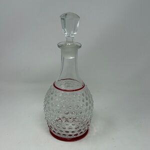 ANCHOR HOCKING Vintage Hobnail Decanter Red Trim With Top